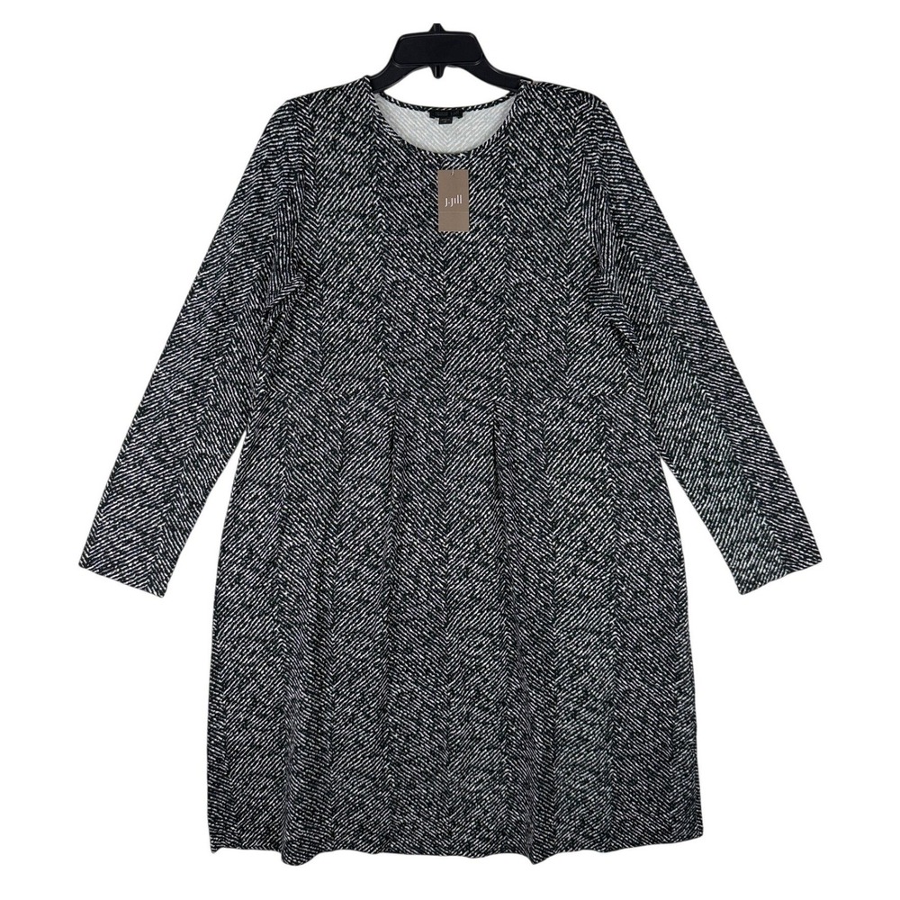 J. Jill Wearever Black White Textured‎ Herringbone Knit Dress Medium Tall NWT